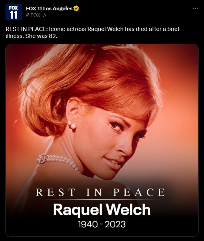 Raquel Welch, actriz y "sex symbol" murió a los 82 años