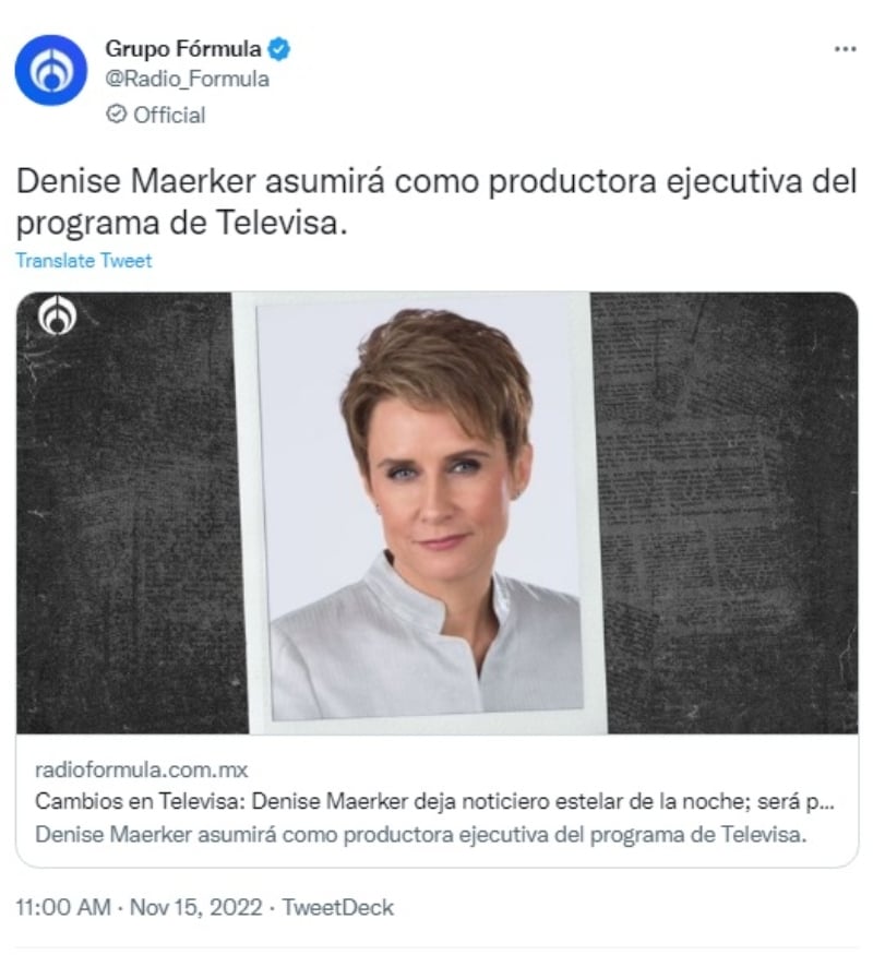 Denise Maerker anuncia sustituto de noticiero