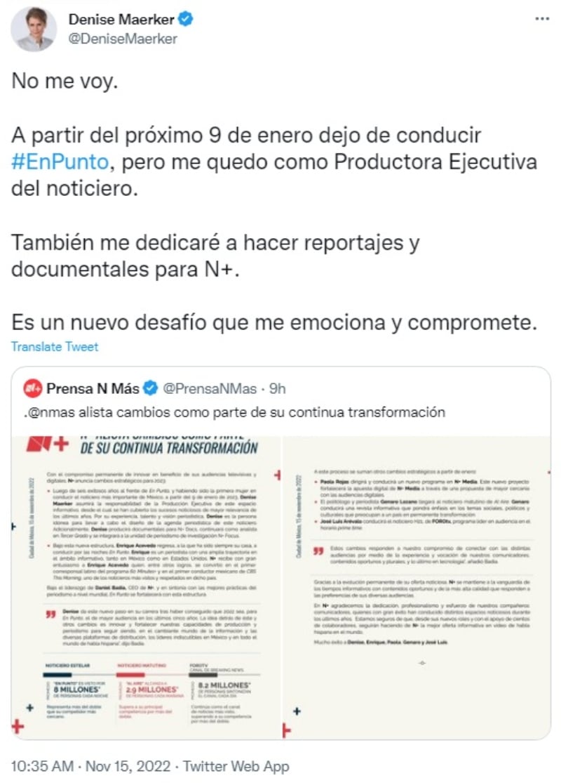 Denise Maerker anuncia sustituto: “No me voy”