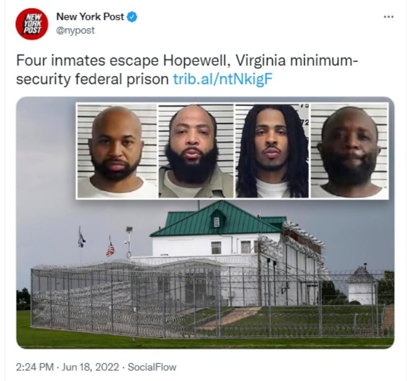 Escapan cuatro prisión Virginia: Identifican a los prófugos