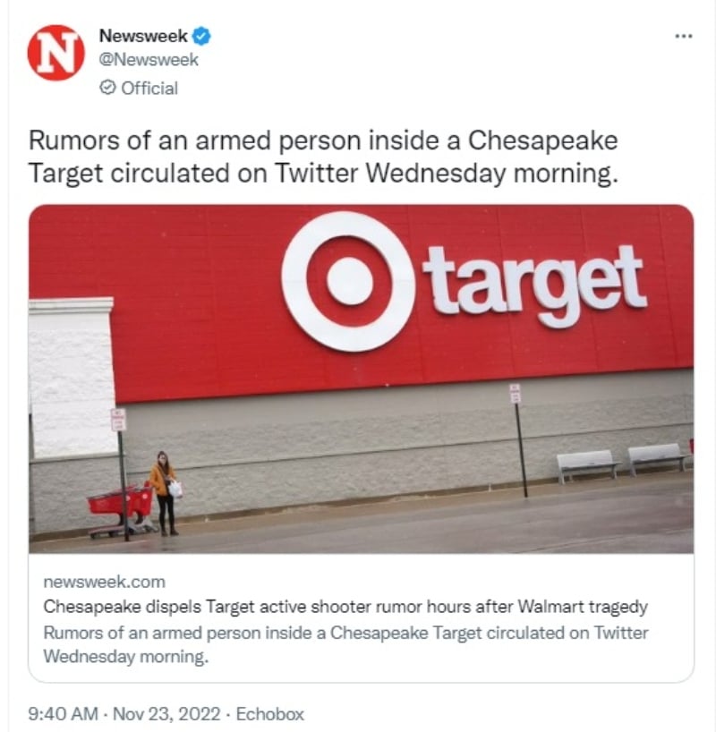 Evacúan Target de Chesapeake tras rumores de tiroteo