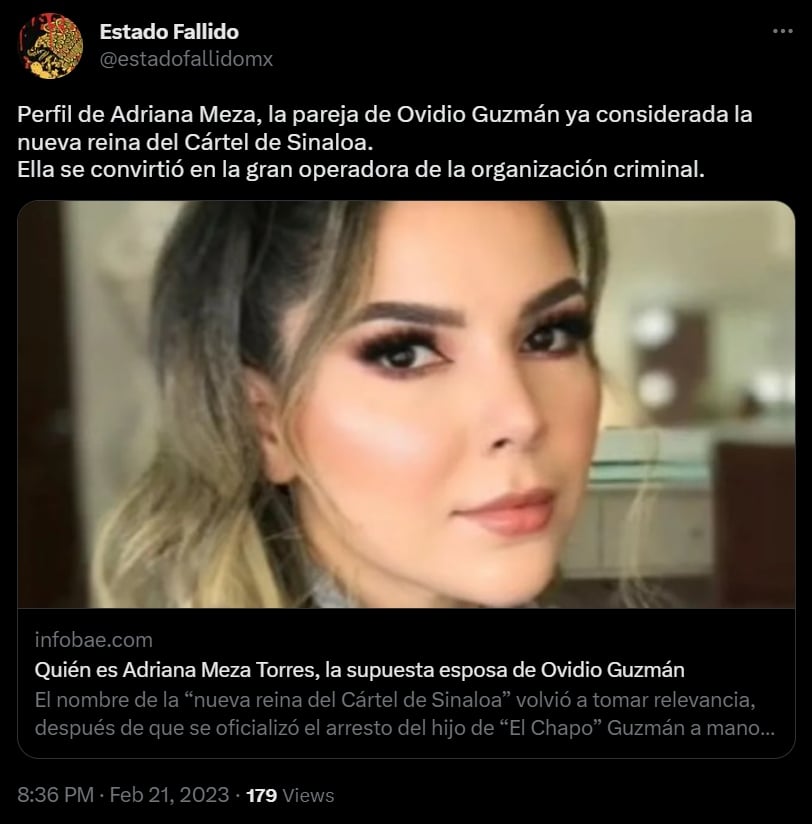 La esposa de Ovidio es hija de un lugarteniente del "Chapo"