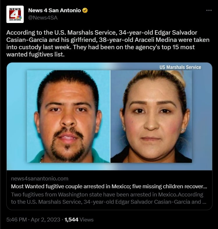 Detienen en México a pareja criminal de los más buscados en EEUU