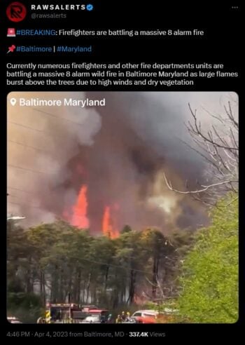 Evacúan hogares tras incendio forestal en Maryland