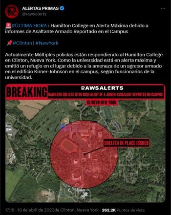 Pánico en Hamilton College, alerta de tirador activo