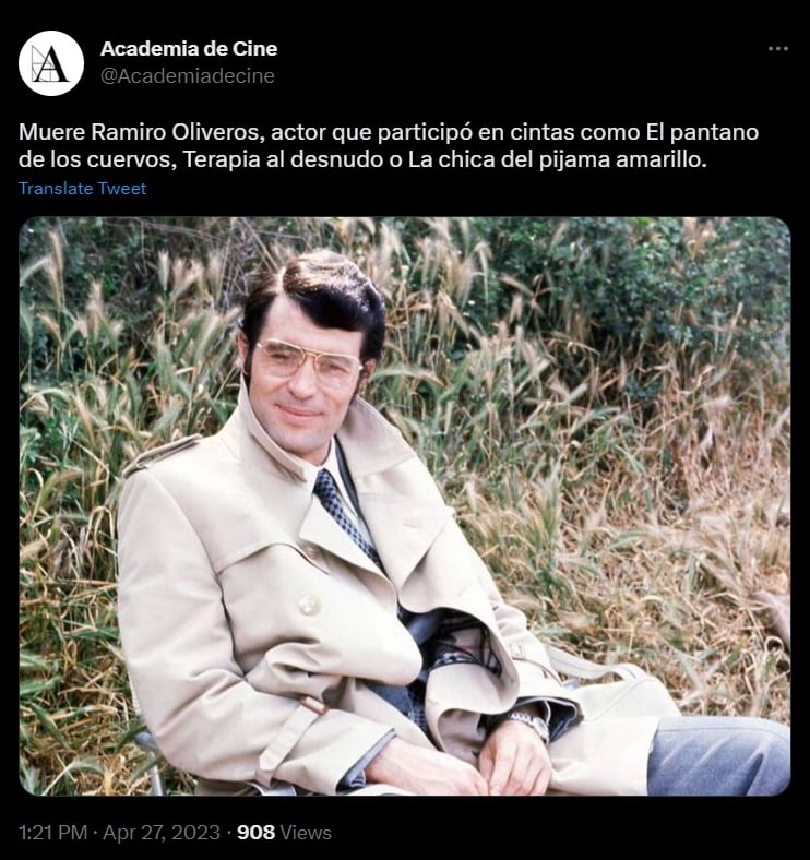 Muere el actor Ramiro Oliveros y deja una gran trayectoria