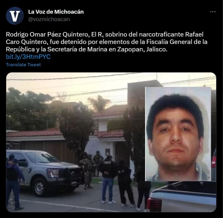 Detienen a "El R" en Zapopan, Jalisco, es sobrino de Rafael Caro Quintero