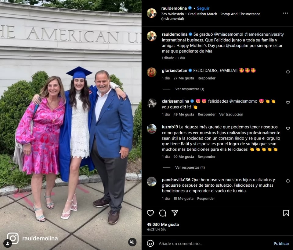 Raúl de Molina celebra orgulloso la graduación de su hija Mía