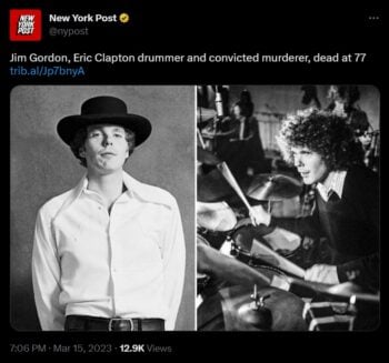 Murió Jim Gordon, baterista de "Derek and the Dominos"