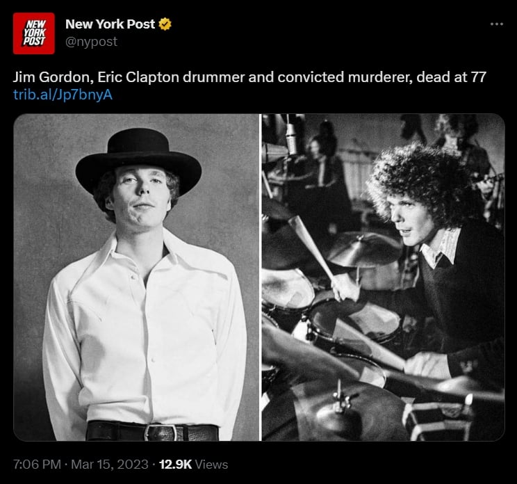 Jim Gordon, drummer for "Derek and the Dominos"
