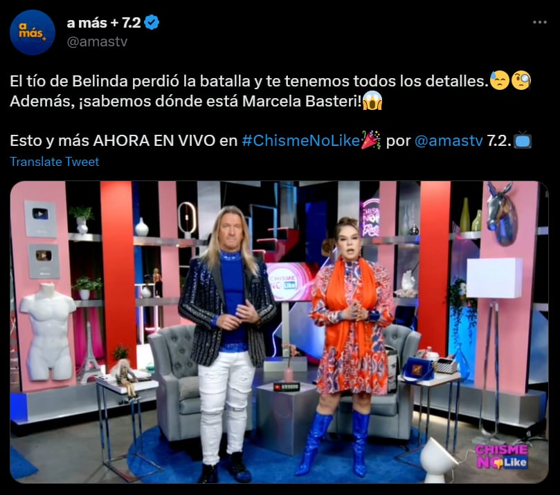 El tío de Belinda murió gracias a un cáncer que padecía