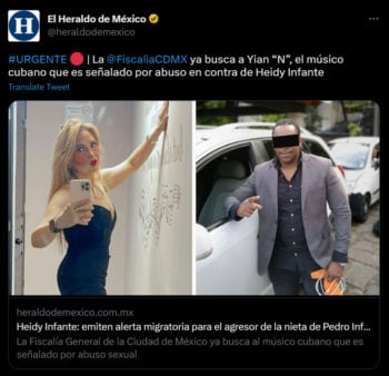 Emiten alerta migratoria contra el agresor de Heidy Infante
