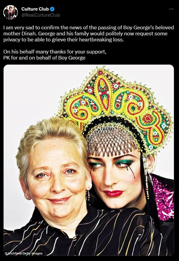 The manager talked about how Boy George's mother died