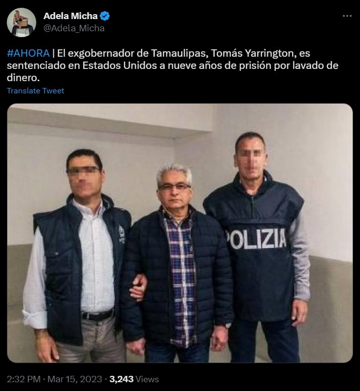 Exgobernador de Tamaulipas, Tomás Yarrington, es condenado a prisión