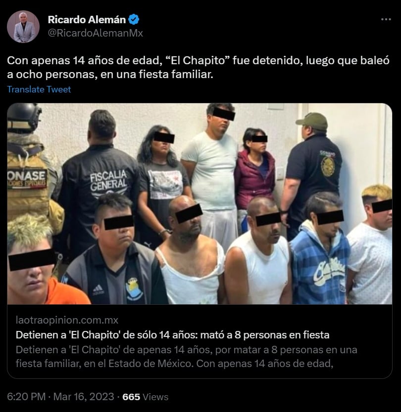Arrestan a "El Chapito", responsable de matar a 8 personas en México