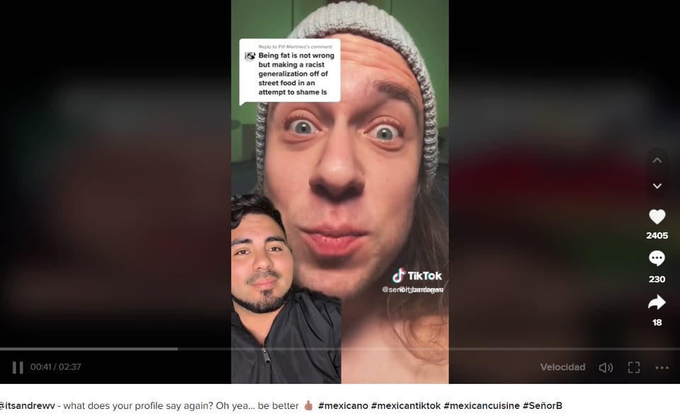 Usuario de TikTok reacciona al video del estadounidense