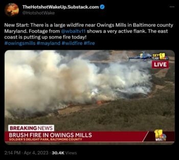 Un avión de la Guardia Nacional de Maryland lanzó agua sobre el fuego