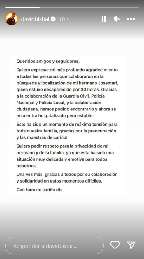 Encuentran vivo al hermano de David Bisbal tras desaparecer