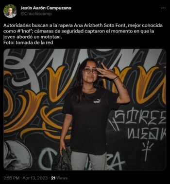 "Inof", rapera mexicana desaparece tras subir a un mototaxi en Ecatepec