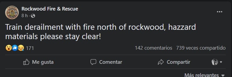 Departamento de Bomberos y Rescate de la zona informa en redes