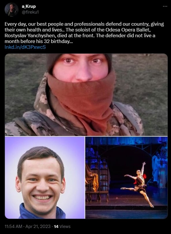 Director de la ópera señala que el bailarín fue a la guerra por su propia decisión