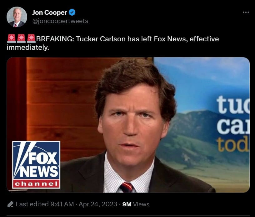 Tucker Carlson is fired by Fox News, he was its most popular presenter