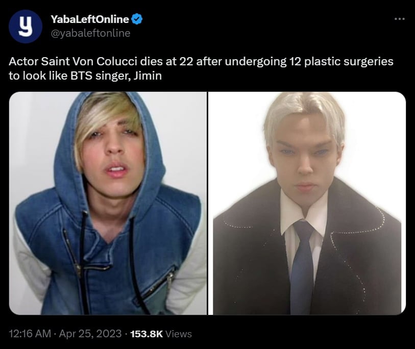 Saint Von Colucci de 22 años se sometió a 12 operaciones, posteriormente, muere