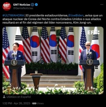 Biden señala que un ataque nuclear surcoreano a su país y será el fin para Kim Jong-Un
