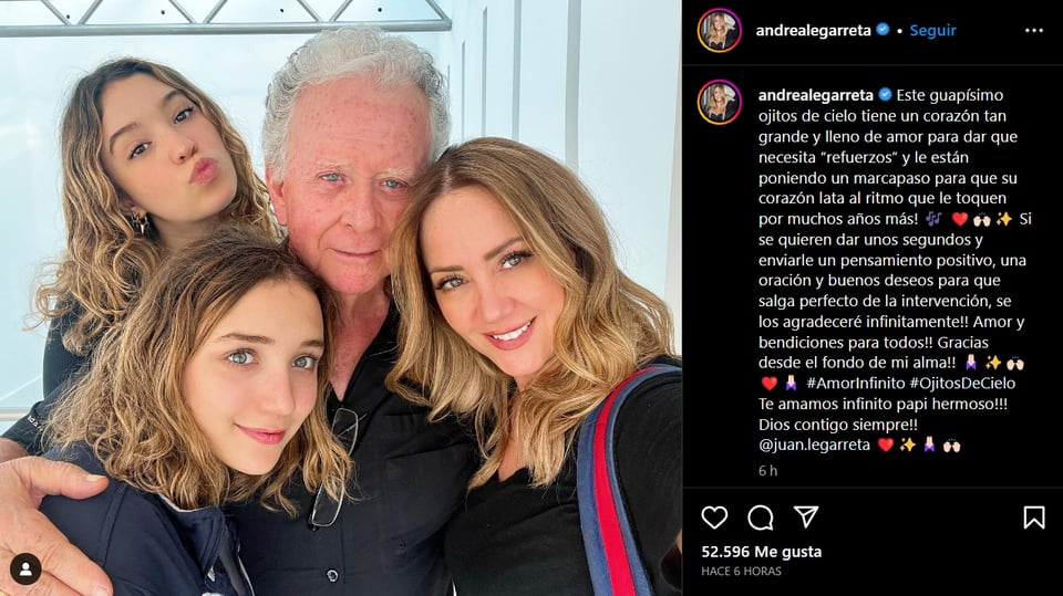 Andrea Legarreta pide oraciones por la salud de su padre