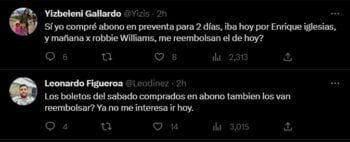 Usuarios se quejan del concierto debido a que no asistirá el cantante