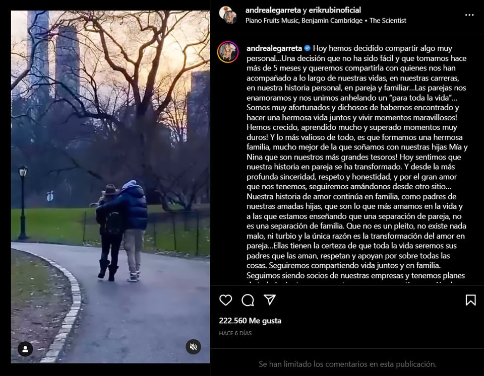 Ya casi va una semana de la separación de Erik y Andrea