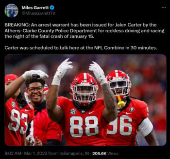 Jalen Carter abordará la orden de arresto cuando regrese a Athens, Georgia