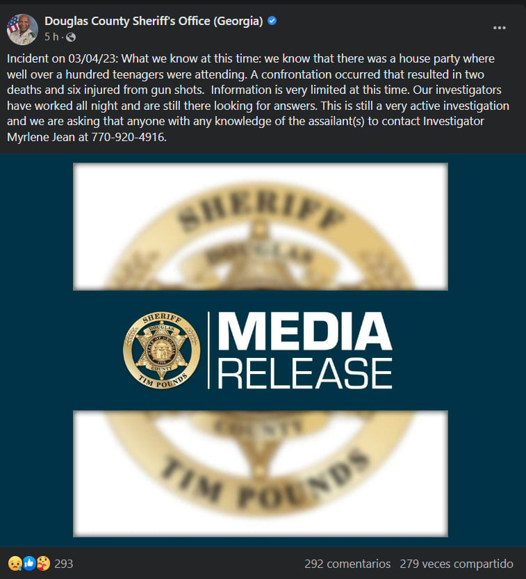 Oficina del sheriff del condado de Douglasville dio un comunicado en redes