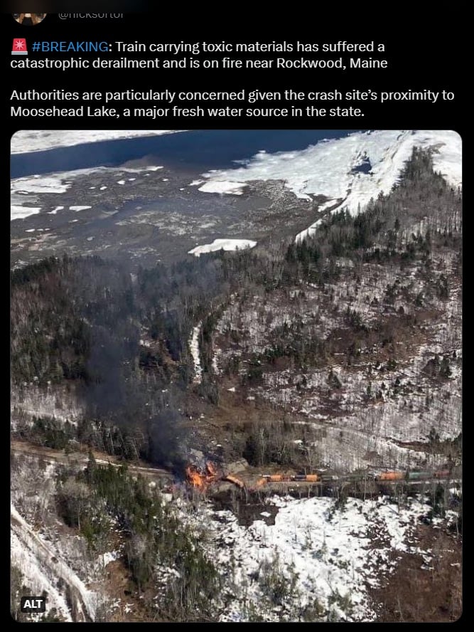 Tren se descarrila en Rockwood, Maine: se desconocen los materiales peligrosos