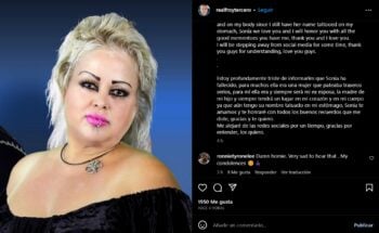 Exesposo de Sonia se despide de ella en redes sociales