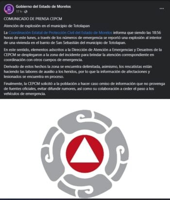 Gobierno de Morelos realiza un comunicado en redes sobre lo sucedido