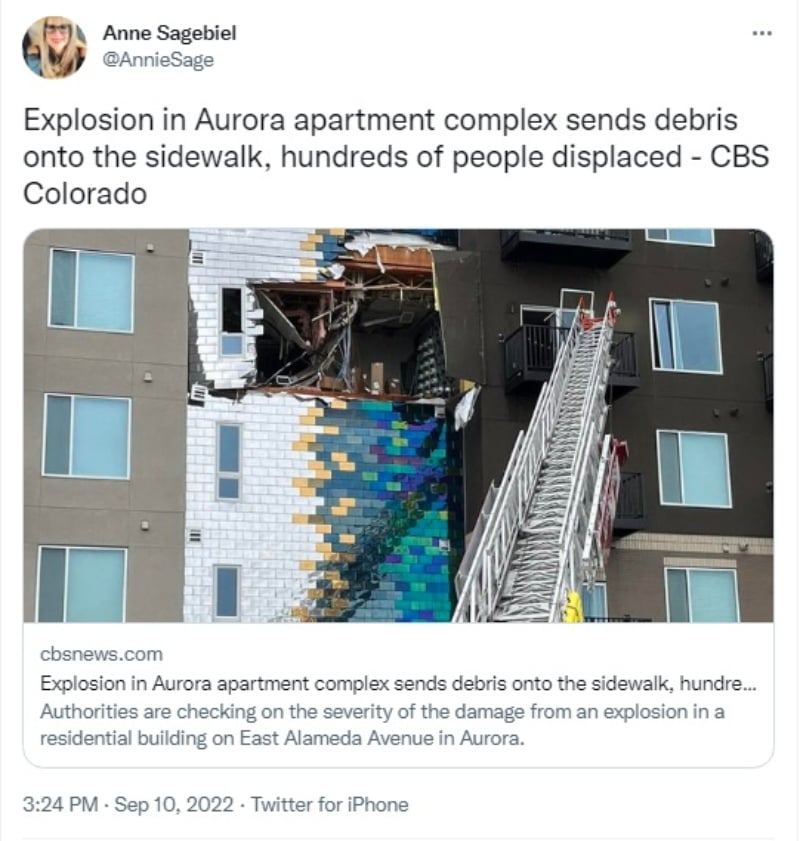 Reportan explosión en apartamentos de Colorado