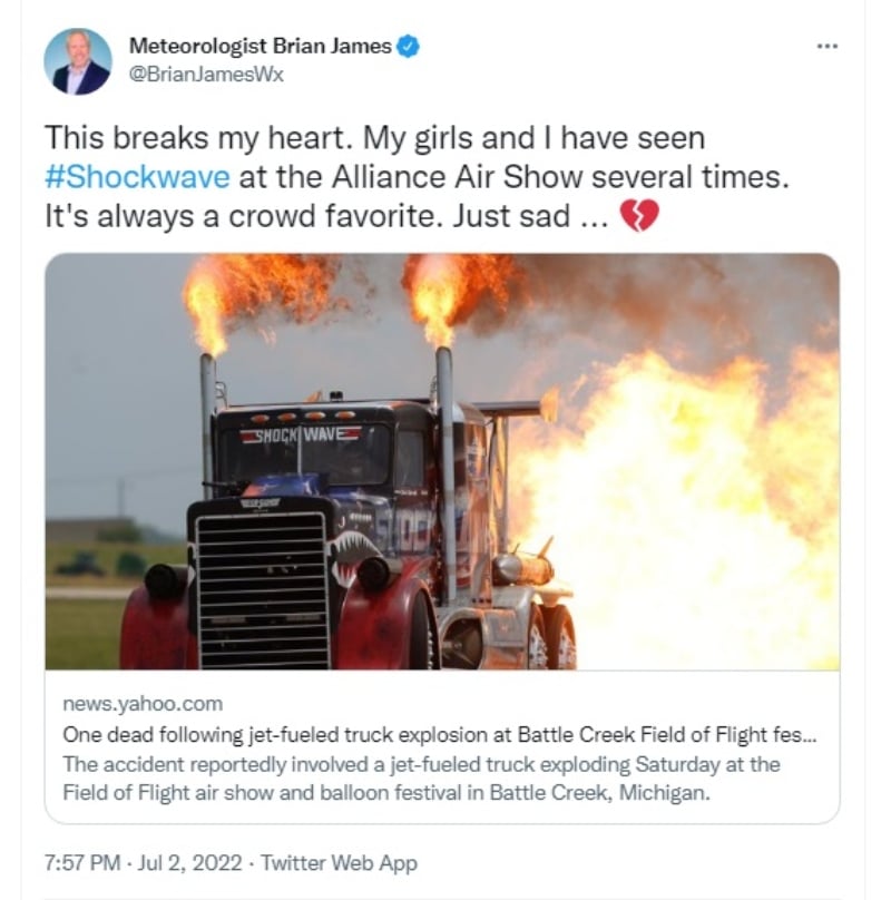 Explosión de un camión en festival de Michigan