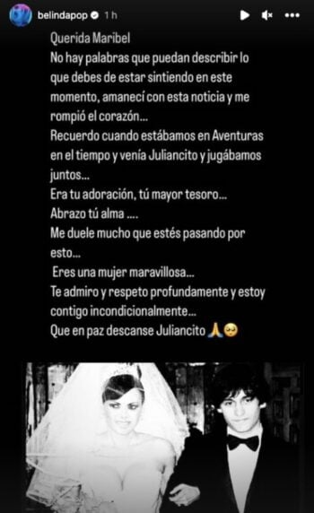 Belinda se despide del hijo de Maribel en redes
