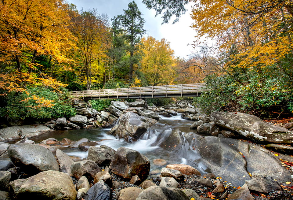 Smokey Mountain National Park, Creek, Waterfall, Bolders, Autumn 