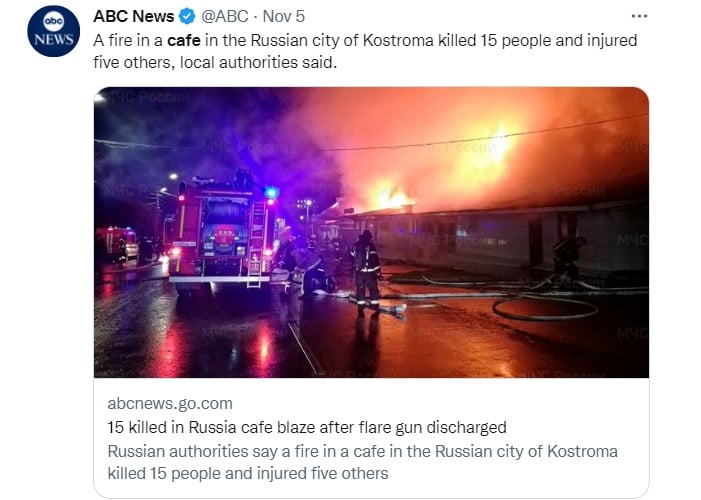 Incendio bengala muertos café de Rusia
