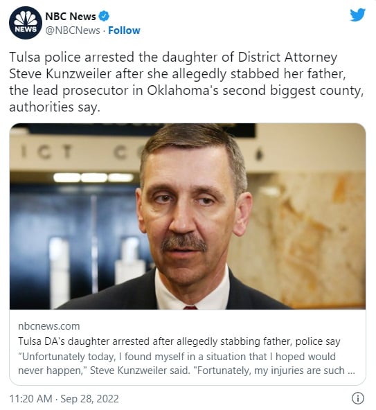 Hija fiscal Steve Kunzweiler arrestada apuñalar