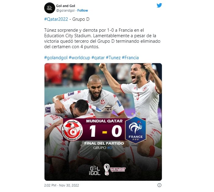 Ganadores del Grupo D: Túnez sorprende a Francia, pero no le alcanza