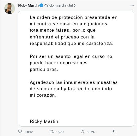 La familia del cantante puertorriqueño lo apoya