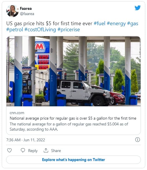 Precio de la gasolina alcanza un nuevo máximo en EEUU, ya supera los $5