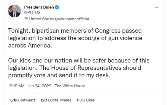 Biden celebra decisión para lograr un mayor control de armas en EEUU