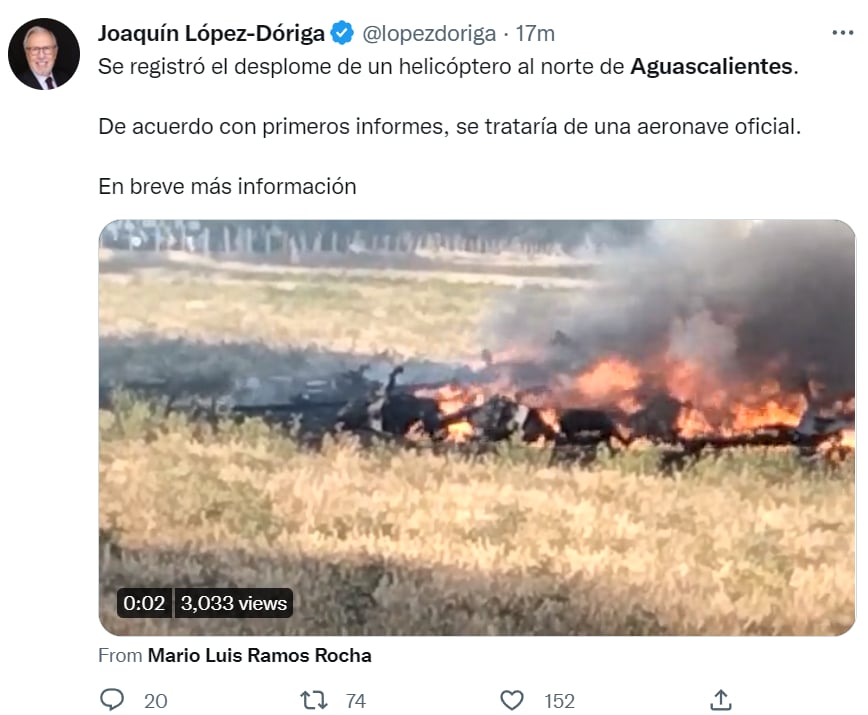 Cae helicóptero Aguascalientes