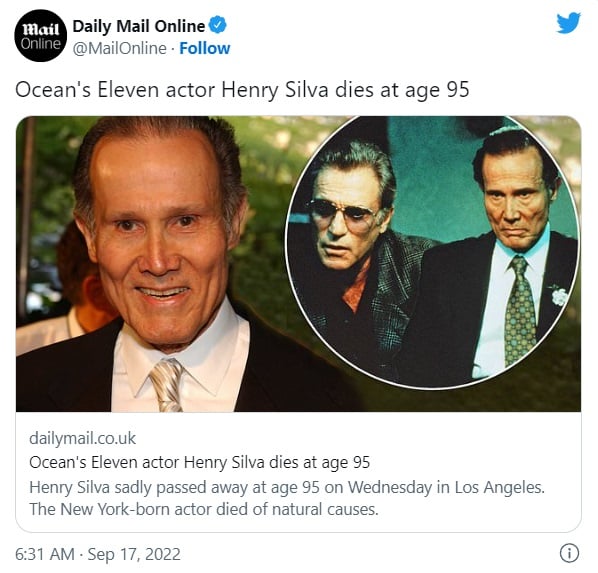 Muere Henry Silva villano de Hollywood