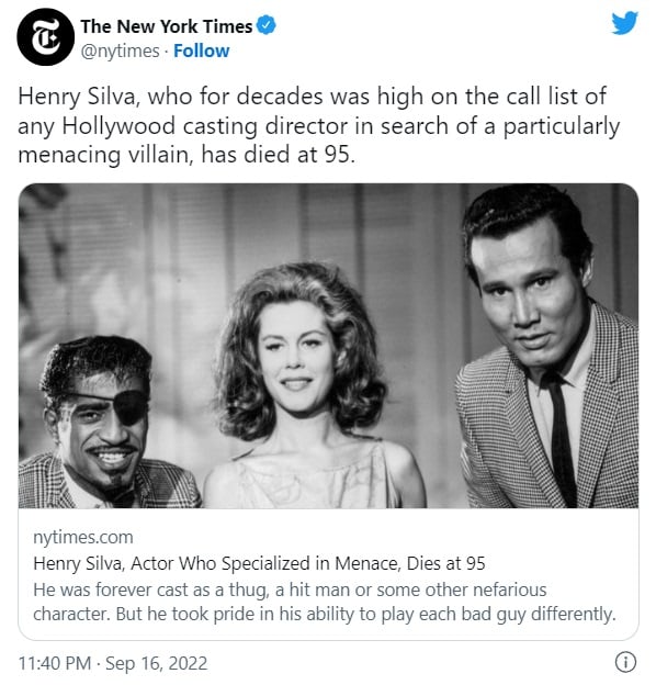 Muere Henry Silva villano de Hollywood