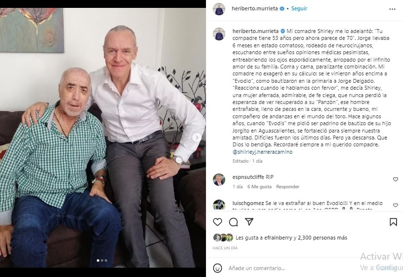 Heriberto Murrieta de luto: Sufre la muerte de ser querido